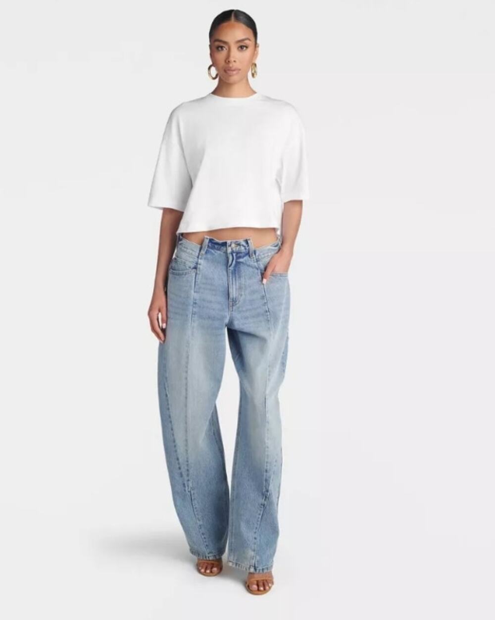 KBB by KAHLANA Women's Mid-Rise Barrel Leg 'The Deconstructed Jean'